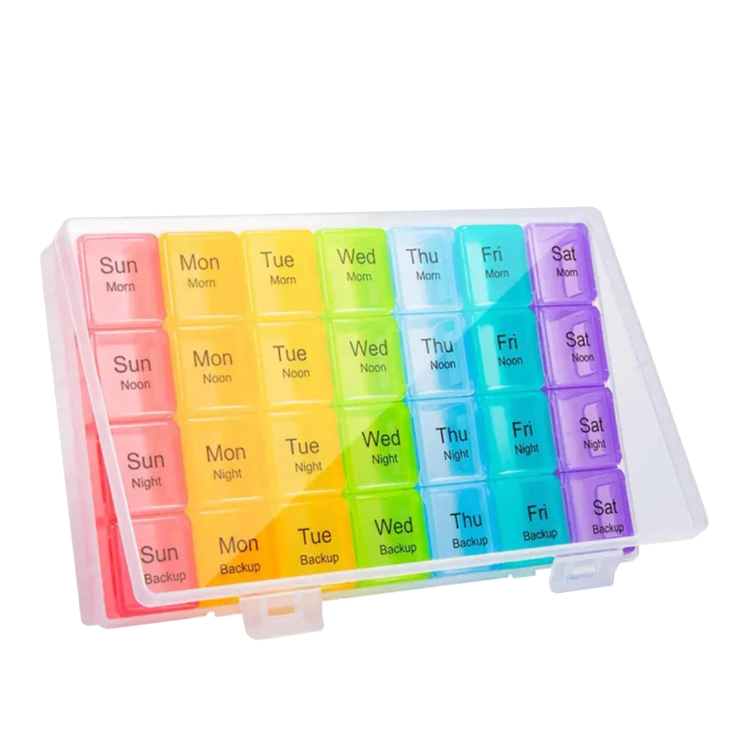 QENIXO Qenixo Weekly Pill Organizer 4 Times A Day, 7-Day, Monthly Medication Organizer 28 Days Dispenser Pill Boxes Large Compartments Moisture-Proof Case Medication Reminder Portable Travel Compartments,Travel Kits,Dust-Proof Box (Multicolor, 4 times) (Whi