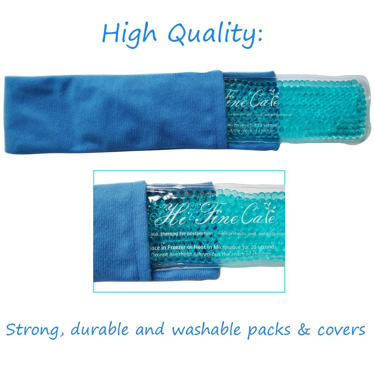 HI FINE CARE Reusable Perineal Cooling Pad for Postpartum & Hemorrhoid Pain Relief, Hot & Cold Packs for Women After Pregnancy and Delivery, 2 Ice Pack and 3 Cover (Blue)