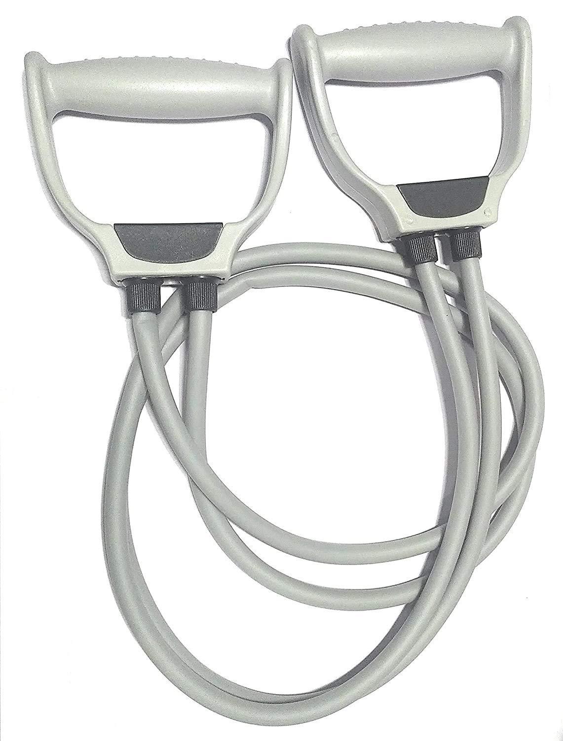 GJSHOP GJSHOP Double String Toning Tube High Resistance Tube Exerciser for Workout/Strength Training/Stretching/Physical Therapy with Grip for Men and Women, Colour Gray, Pack of 1