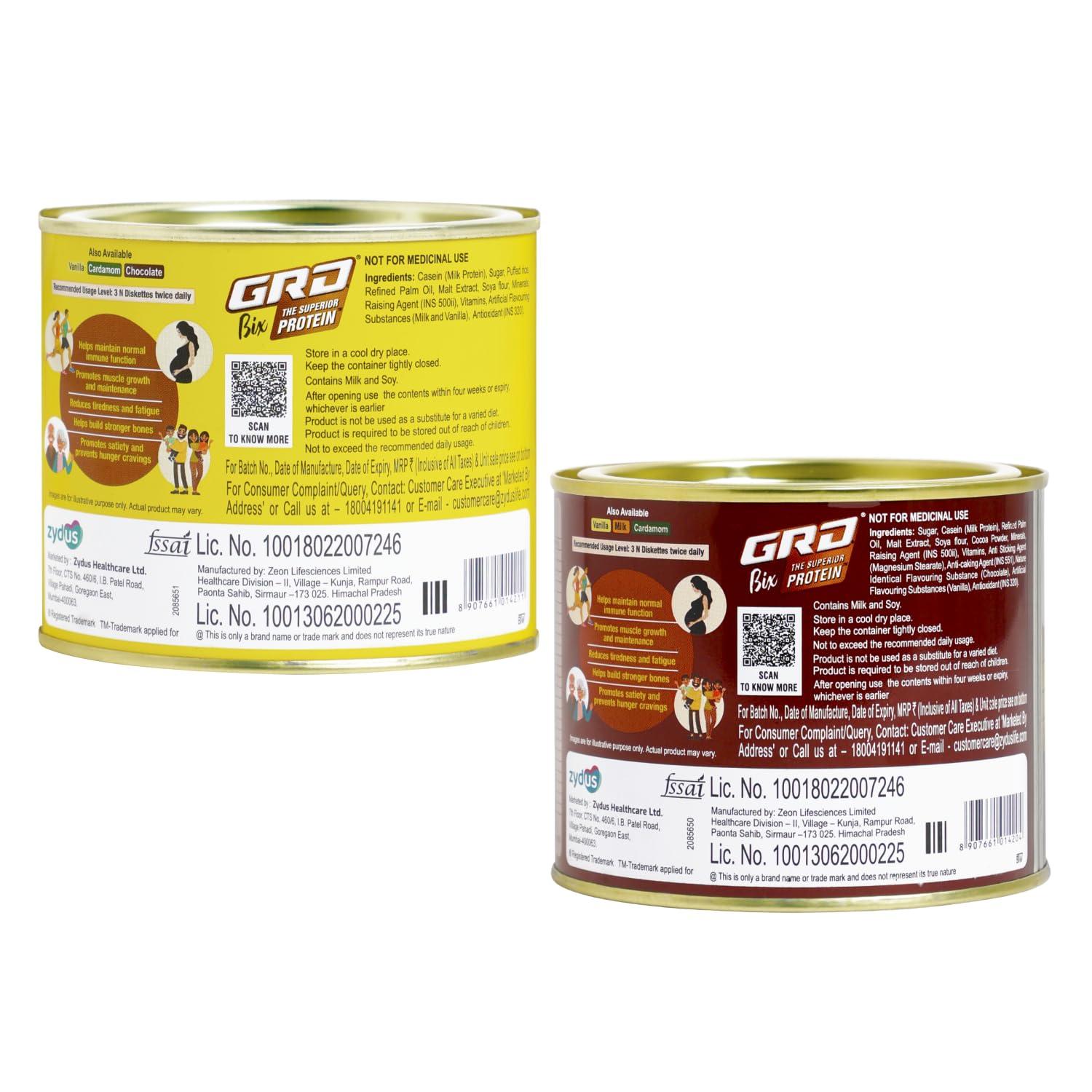 GRD GRD Bix Superior Protein Diskettes, Healthy Tasty Biscuits Enriched with Protein and 18 Essential Nutrients for Healthy Living (250g)  Chocolate and Milk Combo Pack