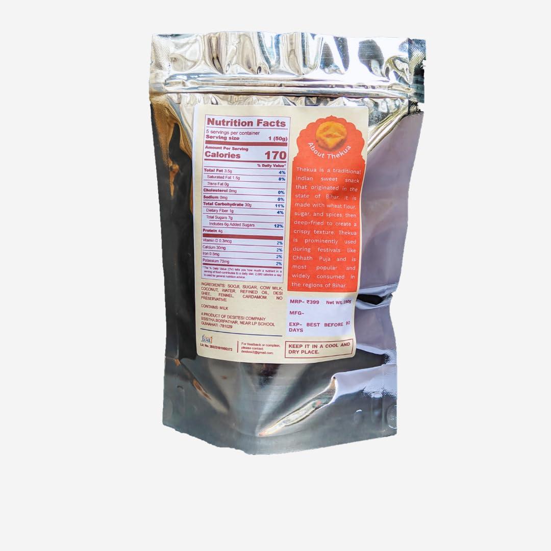desi tesi Desi Tesi Thekua - Preservative-Free, Coconut & Sooji Snack | Authentic Indian Taste | Celebrate Bihar\'s Culinary Heritage | 250g (Pack of 3)