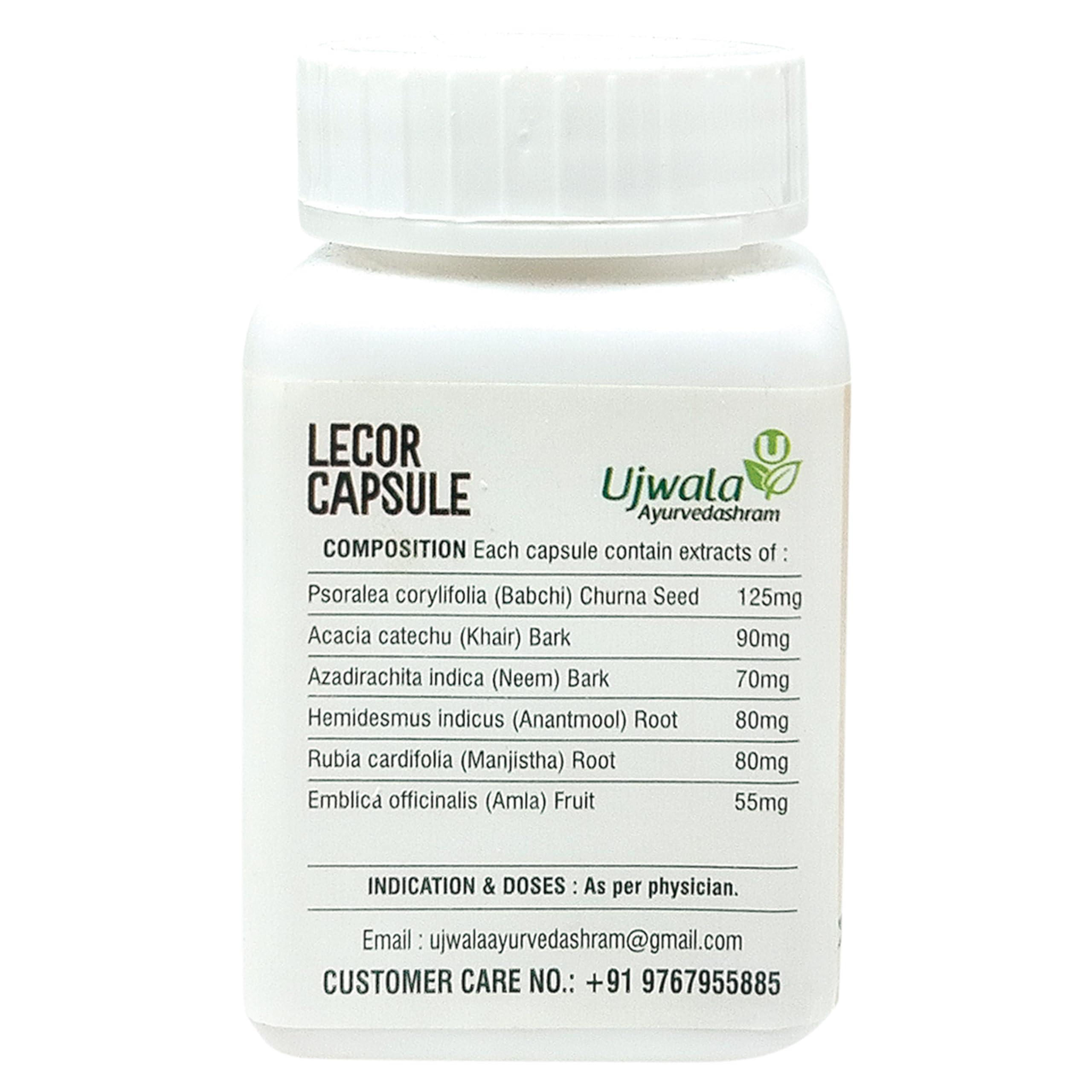 Ujwala Ayurvedashram Ujwala Ayurvedashram Lecor Capsule (60 Cap) I Ayurvedic Medicine For Vitiligo I Leukoderma Treatment I Need To Use With Combination Of Livcon Capsule And Lecor Oil