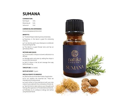 Nattika Essence Sumana - Revitalizing Ayurvedic Essential Oil Blend by Nattika Essence - 10 ml - Nutmeg, Rosemary, Vetiver - Reduce Stress & Anxiety and Uplift Energy