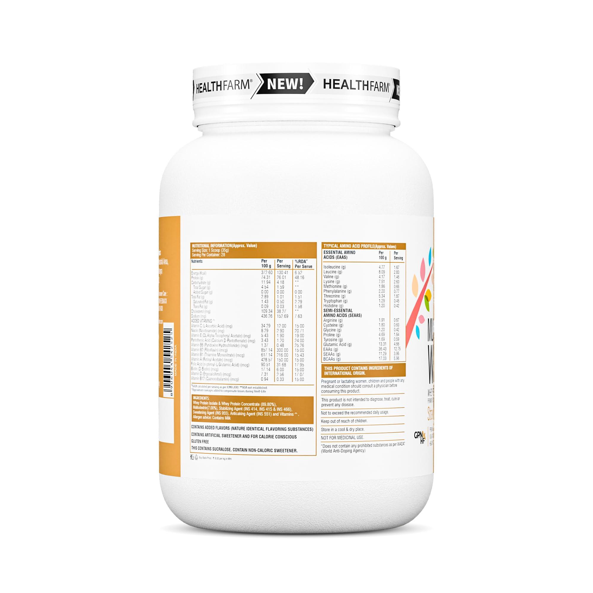 HEALTHFARM HEALTHFARM Muscle Whey Protein, Lab Tested For Purity| Zero Banned Substance (Strawberry Caramel, 1Kg)
