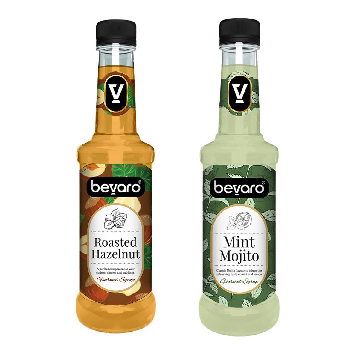 Bevaro Bevaro Mint Mojito Syrup and Roasted Hazelnut Syrup| Syrups for drinks| Mocktails Syrup Combo| Flavoured Syrup| juices and drinks |Cocktail Mixer (300 ml, Pack of 2)