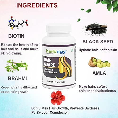 Herbegy Hair Guard Capsules | Herbegy Supplement for Hair Growth | Hair Fall Control | Strong Hairs & Healthy Skin (60 Capsules)