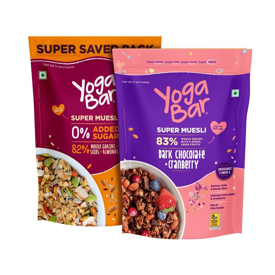 Yogabar Yogabar Wholegrain Breakfast Muesli | Dark Chocolate Cranberry | No Added Sugar with Almonds Whole Grains and Seeds | 400g Each