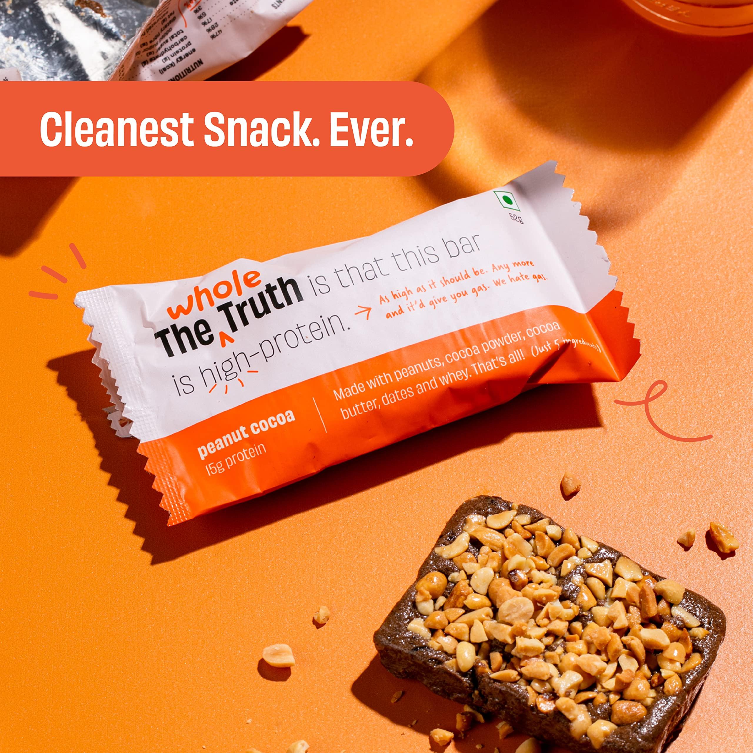 The Whole Truth The Whole Truth - Protein Bars | Peanut Cocoa | Pack of 6 x 52g each | No Added Sugar | No Preservatives | No Artificial Sweeteners | No Gluten or Soy | All Natural Ingredients