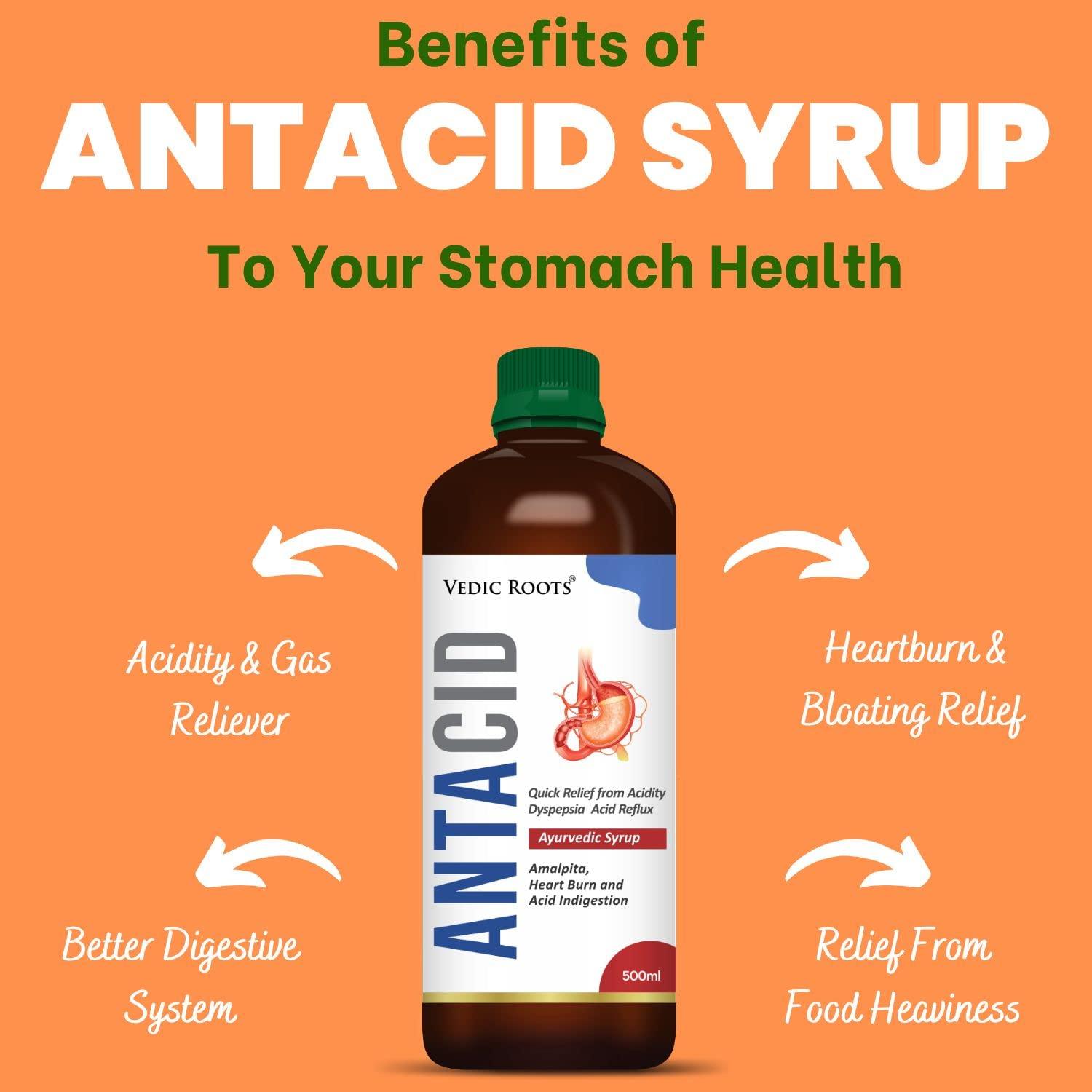 VEDIC ROOTS Vedic Roots Anatacid Gas Acidity Bloating Relief Syrup - 500 ML|Ayurvedic Digestive Appetizer Improves Digestion|Stomach Colon Gut Cleanser Syrup