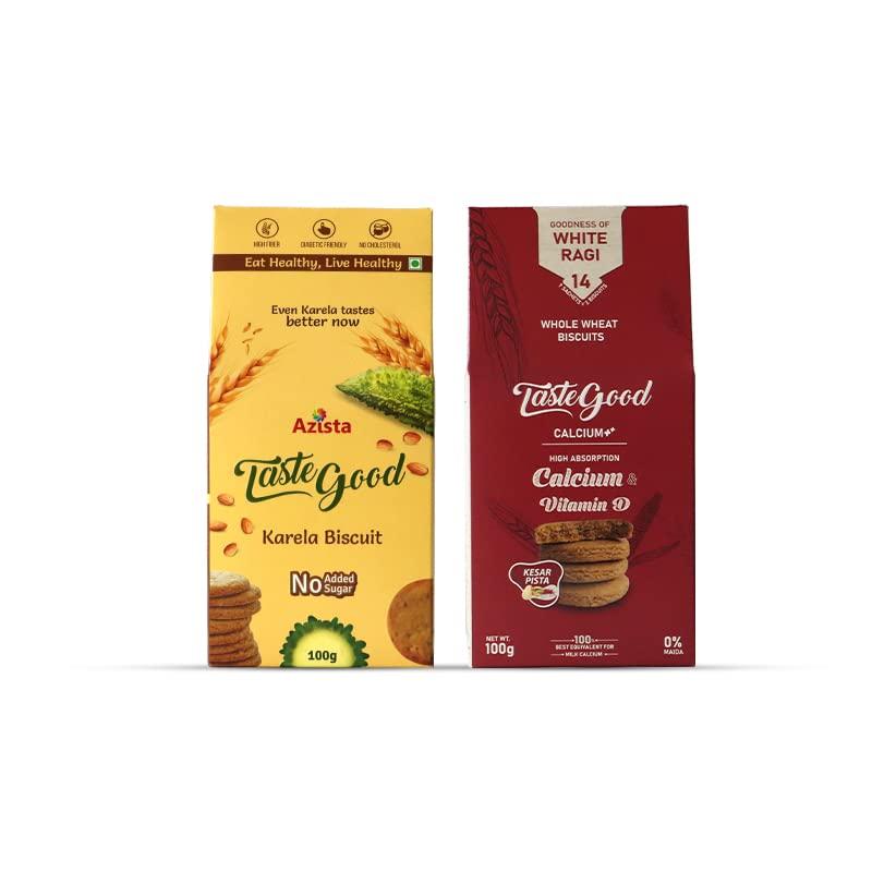 AZISTA INDUSTRIES PRIVATE LIMITED Taste Good Combo - Karela Biscuits Sugar Free Pack of 3 and Calcium & Vitamin D Biscuits Pack of 3 (100g X Pack of 6)