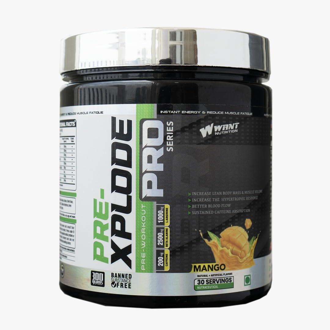 WANT NUTRITION WANT NUTRITION PRE-XPLODE PREWORK OUT PRO SERIES 30 SERVINGS (MANGO)