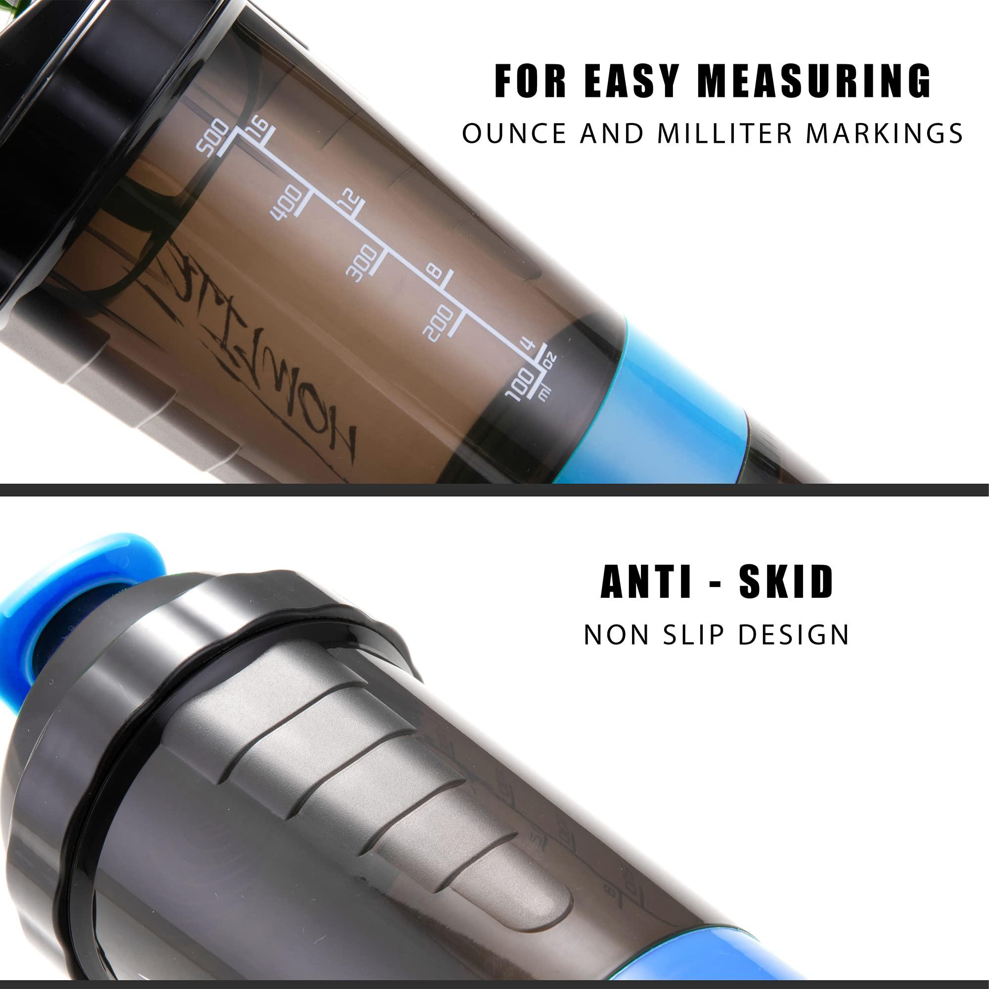 Homlite HOMLITE Protein Shaker Bottle Non-Slip 3 Layer Twist Off, Leak-Proof Blender Bottle with Supplement and Pill Storage Compartment (Blue)