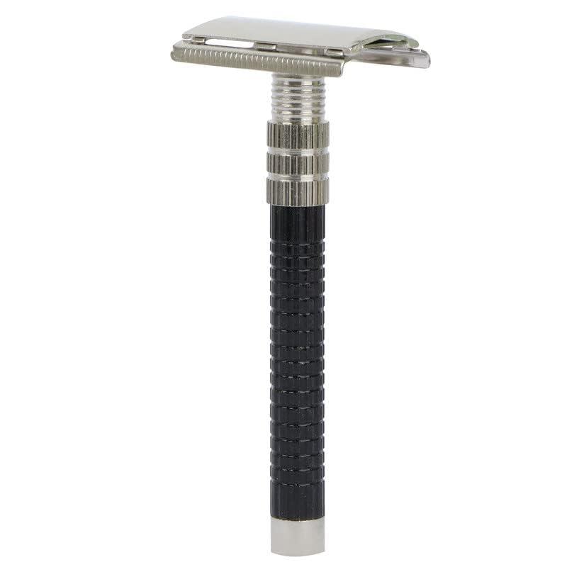 ANGEL INFINITE ANGEL INFINITE Silver Double Edge Safety Razor Wet Shaving For Men & Women | Classic 3-Piece Stainless Steel Butterfly Safety Razor, Short Handle Safety Razor/Machine Double Edge for Shaving Razor (Black)