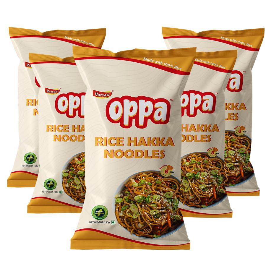 Oppa Oppa Rice Hakka Noodles - 150 gm x 5, Naturally Gluten Free Noodles, No Maida, No Preservatives