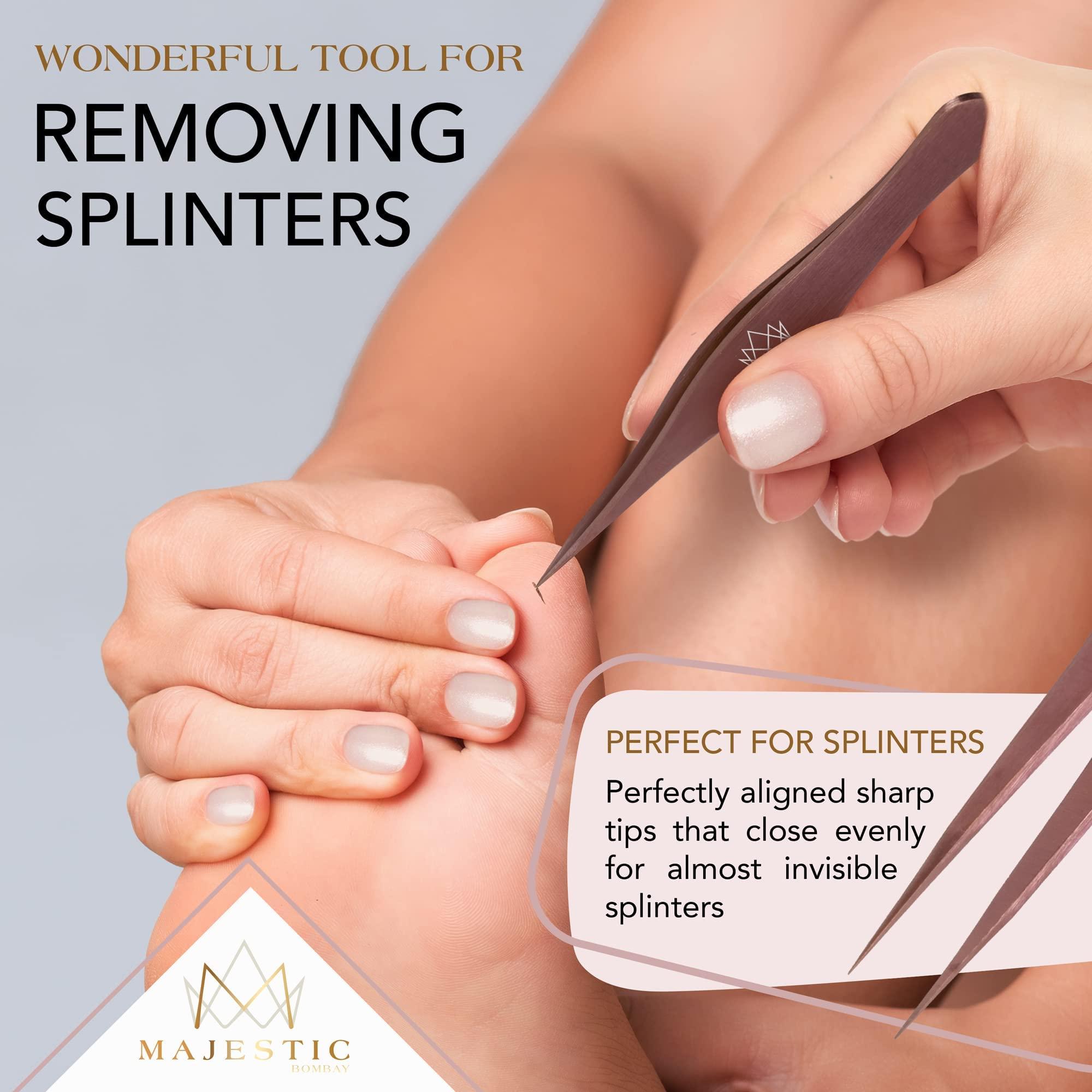 Majestic Bombay Majestic Bombay Fine Point Tweezers for Women and Men Splinter Ticks, Facial, Brow and Ingrown Hair RemovalSharp, Needle Nose, Surgical Tweezers Precision Pluckers Best Tweezers for Chin Hair