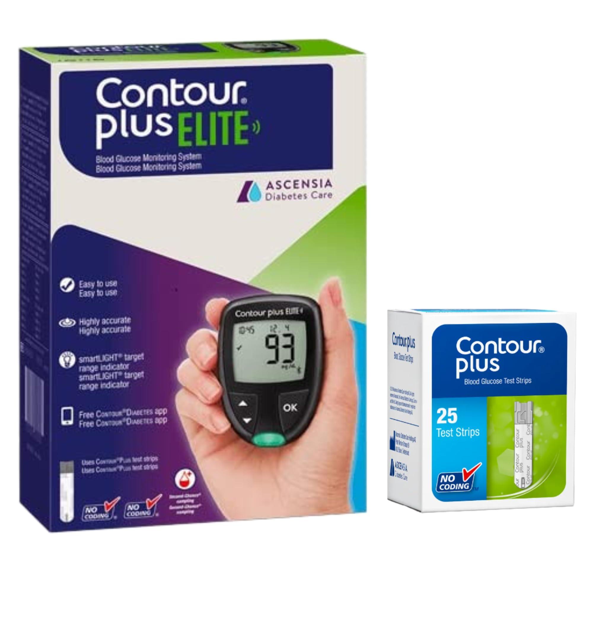 CONTOUR Contour Plus Elite Blood Glucose Monitoring System (with Bluetooth) | Glucometer with 25 Free Test Strips