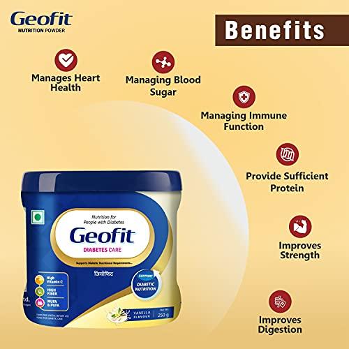 GEOFIT Geofit Diabities Care Protein Powder Enriched with Nutrients | Multivitamins & Multimineral High Vitamin C, Helps in Maintain Body Weight 250g - Pack of 2 (Vanilla Flavoured)
