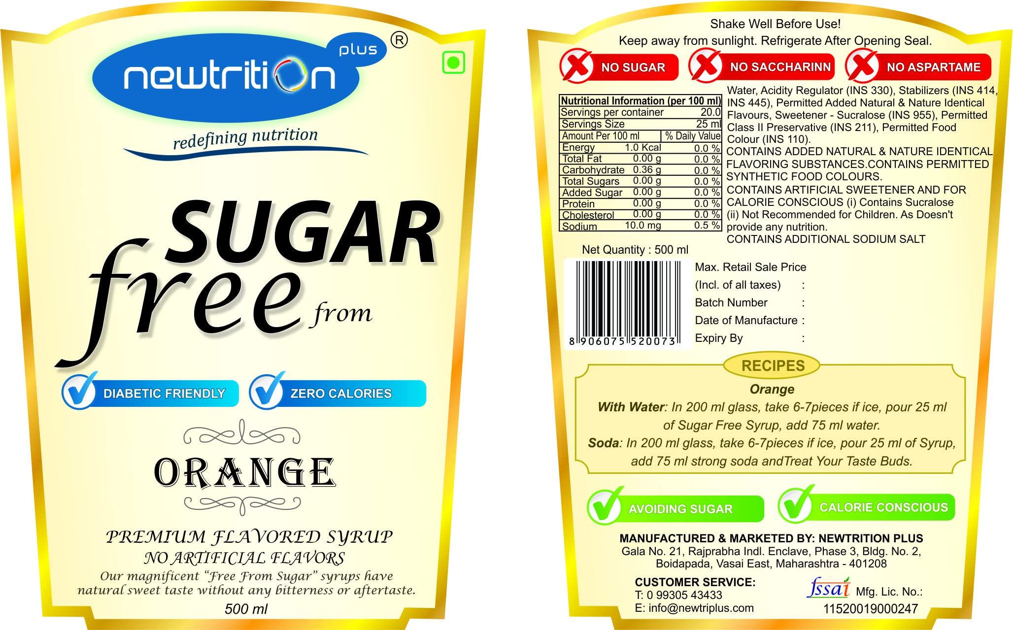 newtrition plus redefining nutrition newtrition plus redefining nutrition Orange - Sugar Free Syrup (Zero Calorie, Keto Friendly) 500 Ml, Liquid