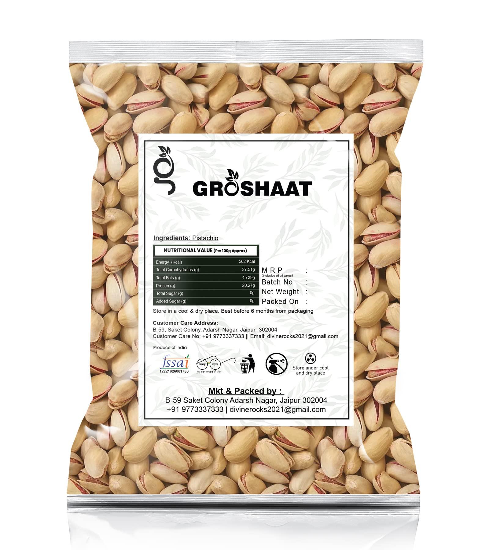 Groshaat Groshaat Roasted Pistachios (Pista) - 1Kg (Pack of 1) Pista Shelled Nuts Delicious Healthy Snack Rich in Viatamins & Minerals