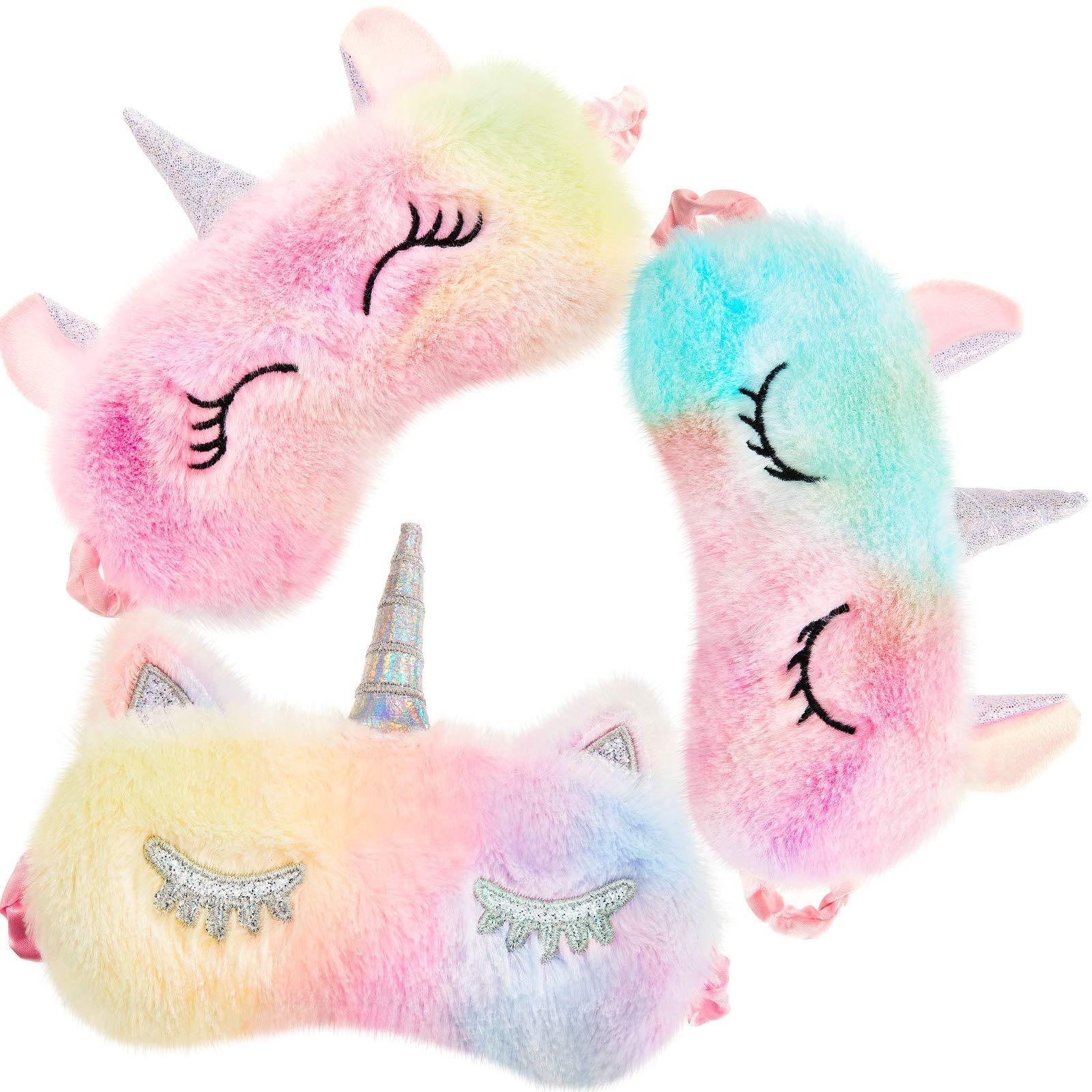 Geyoga 3 Pieces Plush Sleeping Eye Cover Bunny Eye Blindfold Cat Sleep Eye Cover Unicorn Sleeping Eye Shade Soft Funny for Kids Girls and Adult Travel (Unicorn Style)