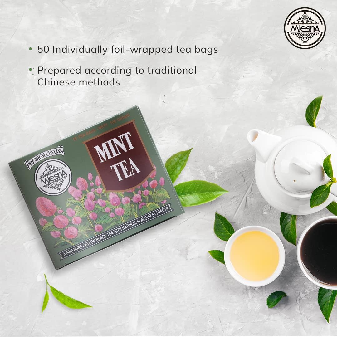 Mlesna Mlesna Mint Tea | Prepared With Traditional Method | Natural Flavour Extract | Rich in Anti - Oxidant | Pure Tea Bags - 100gm Each (Pack of 2)