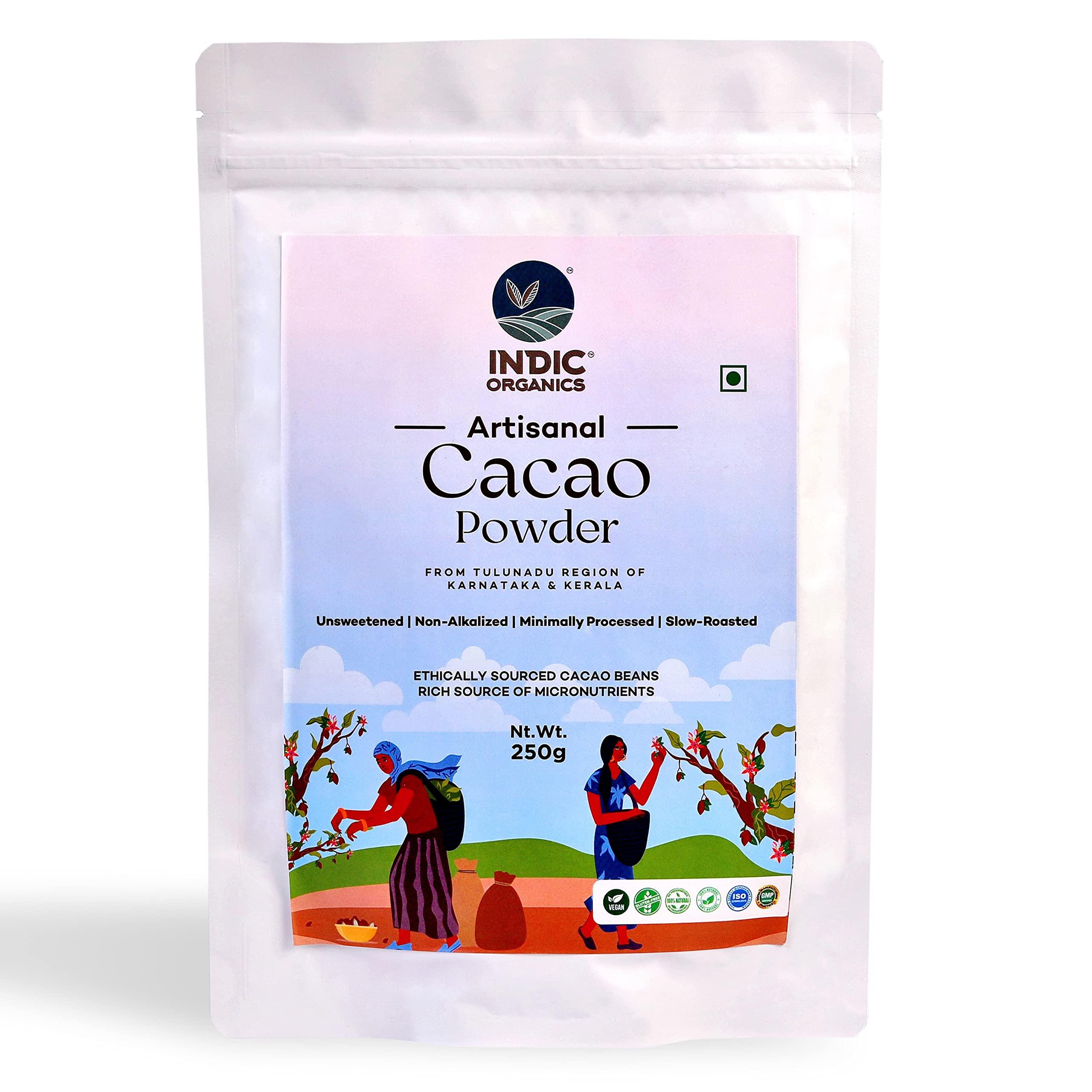 INDIC ORGANICS INDIC ORGANICS Artisanal Cacao Powder From Tulunadu Region Of Karnataka & Kerala | Non-Alkalized, Unsweetened, Slow Roasted & Minimally Processed | For Hot Chocolate & Baking(250 Grams)