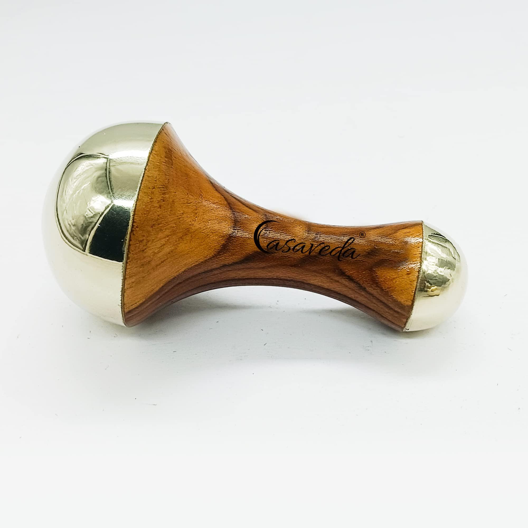 Casaveda Casaveda Face & Acupressure Double Sided Kansa Wand Iastem Tool Massager With Teak Wood Handle For Detoxification And Deep Relaxation (Natural Brown, Small)