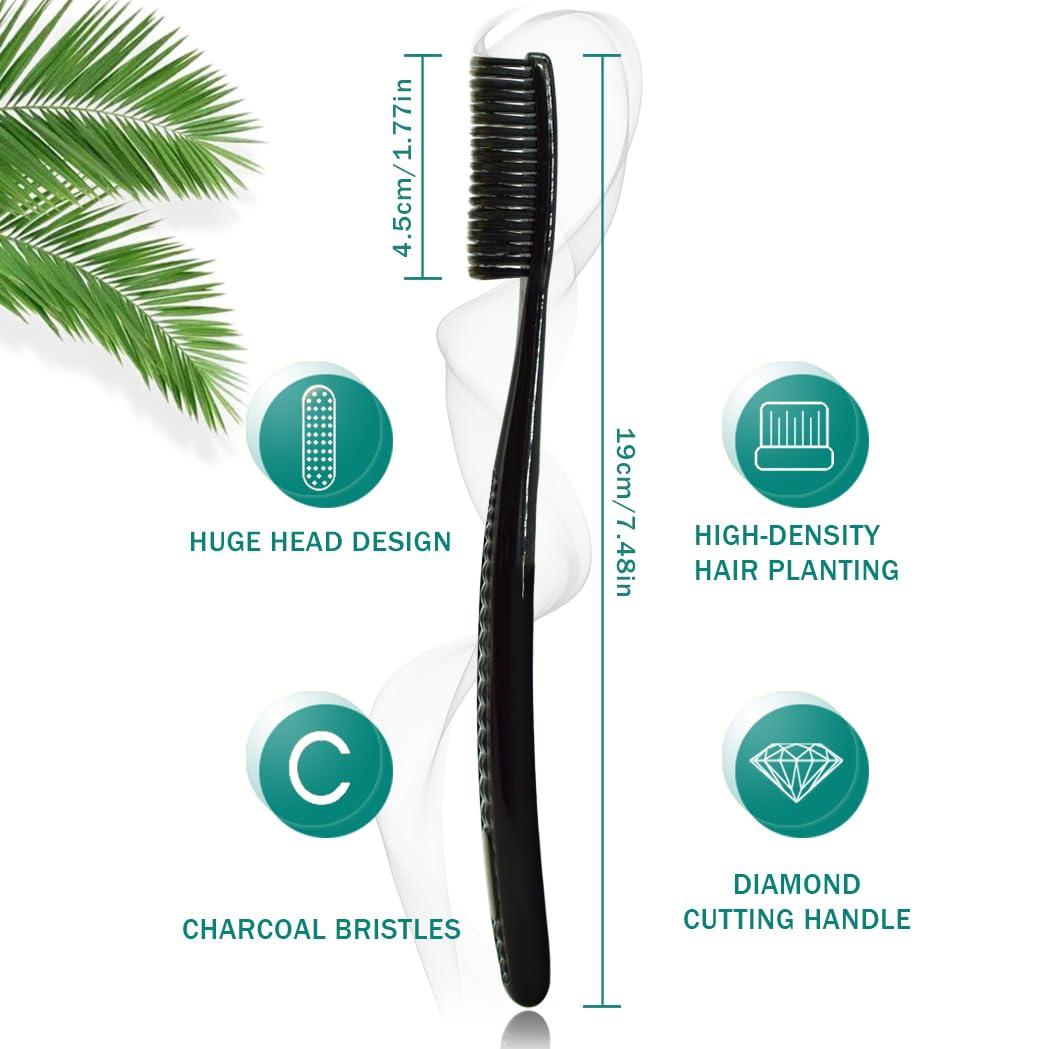Gold Dawn Gold Dawn Huge Head Toothbrush, Pack of 4 Black Medium Soft Charcoal Bristles, Excellent Cleaning Effect, Upgraded Toothbrush for Dail Dental Care and Sensitive Teeth and Gums.