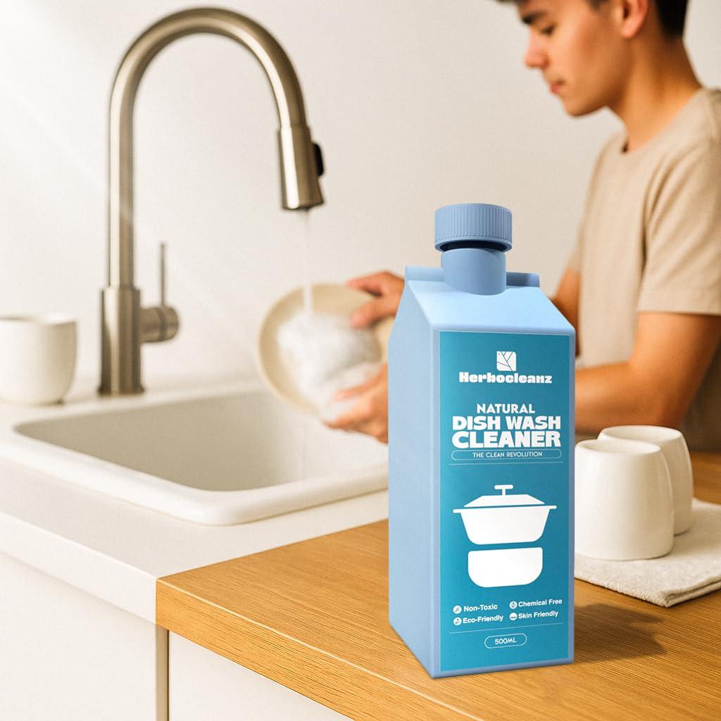 HERBOCLEANZ HerboCleanz Natural Dish wash cleaner: Plant-Based, Non-Toxic Grease Cutter  Eco-Friendly, Skin-Safe Detergent for Utensils, Ceramics & Cutlery - Pack of 1