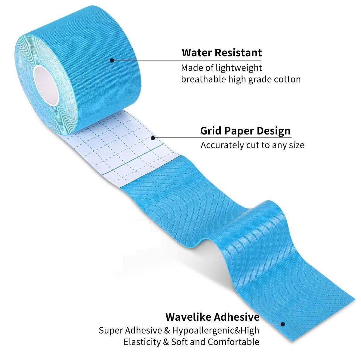KIYO KIYO Waterproof Kinesiology Tape (5 m X 5 cm) Latex Free Breathable Athletic Sports Tape For Injury, Muscle Support, Pain Relief, Joint Support And Physiotherapy