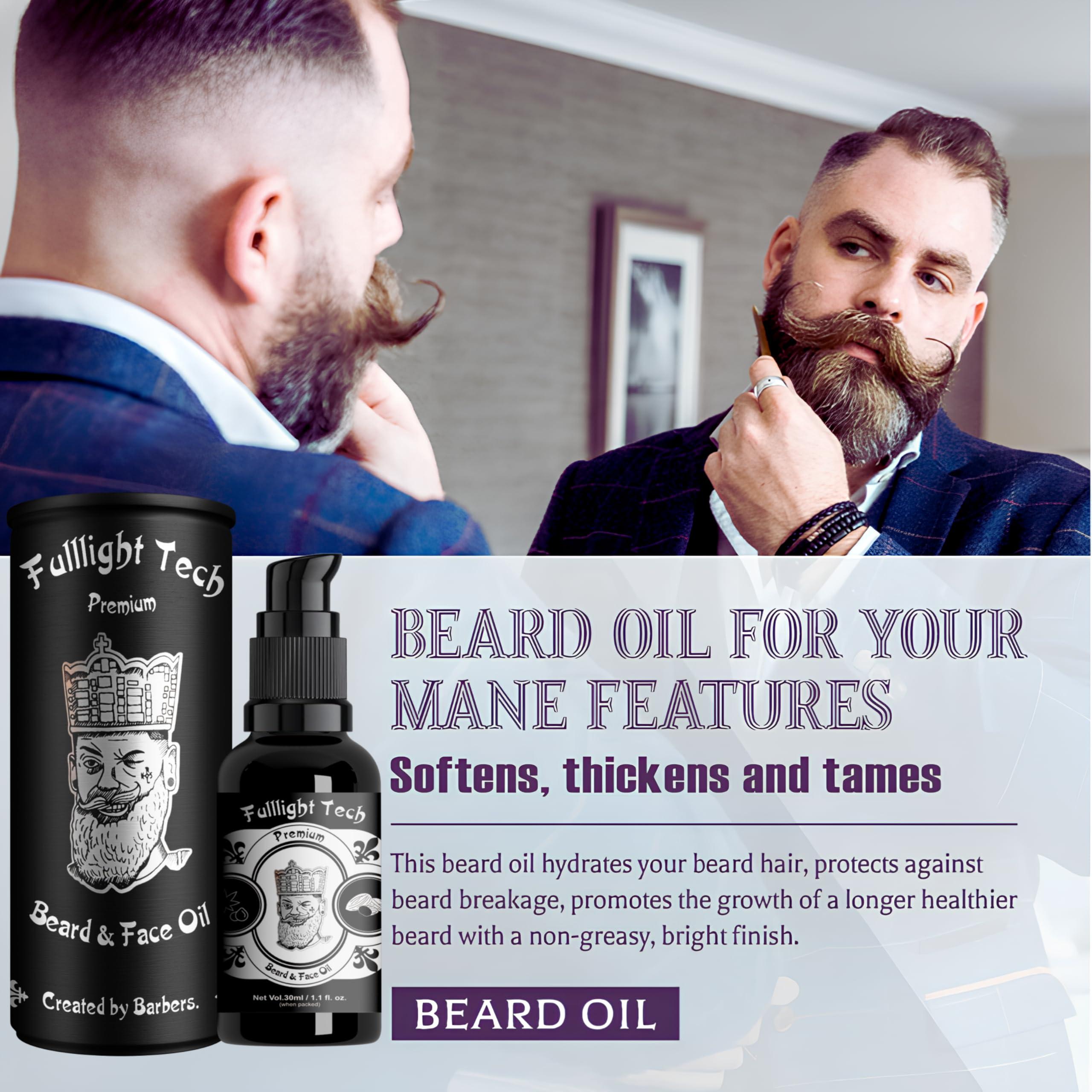 FULLLIGHT TECH Fulllight Tech Premium Beard Oil With New Avtar for Men, Fast Growth and Soft Beard, Natural Beard Growth Oil, Nourishes and Strengthens Uneven Patchy Beard Fix (Pack of 1, 30ml)