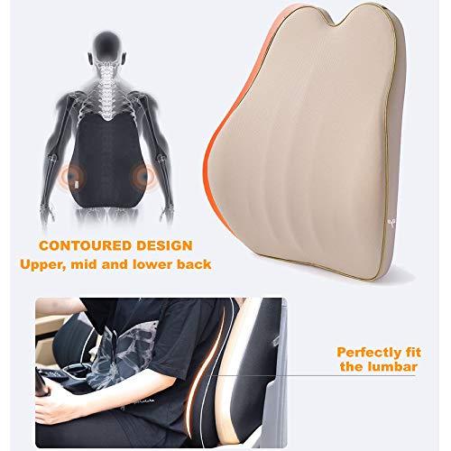 Grin Health Grin Health C3 Back Cushion Lumbar Support For Car Seat Backrest & Neckrest Pillow Headrest Support- Back Rest For Back Pain Relief Neck Pillow Relieves Neck Pain, Combo Kit Beige - Memory Foam
