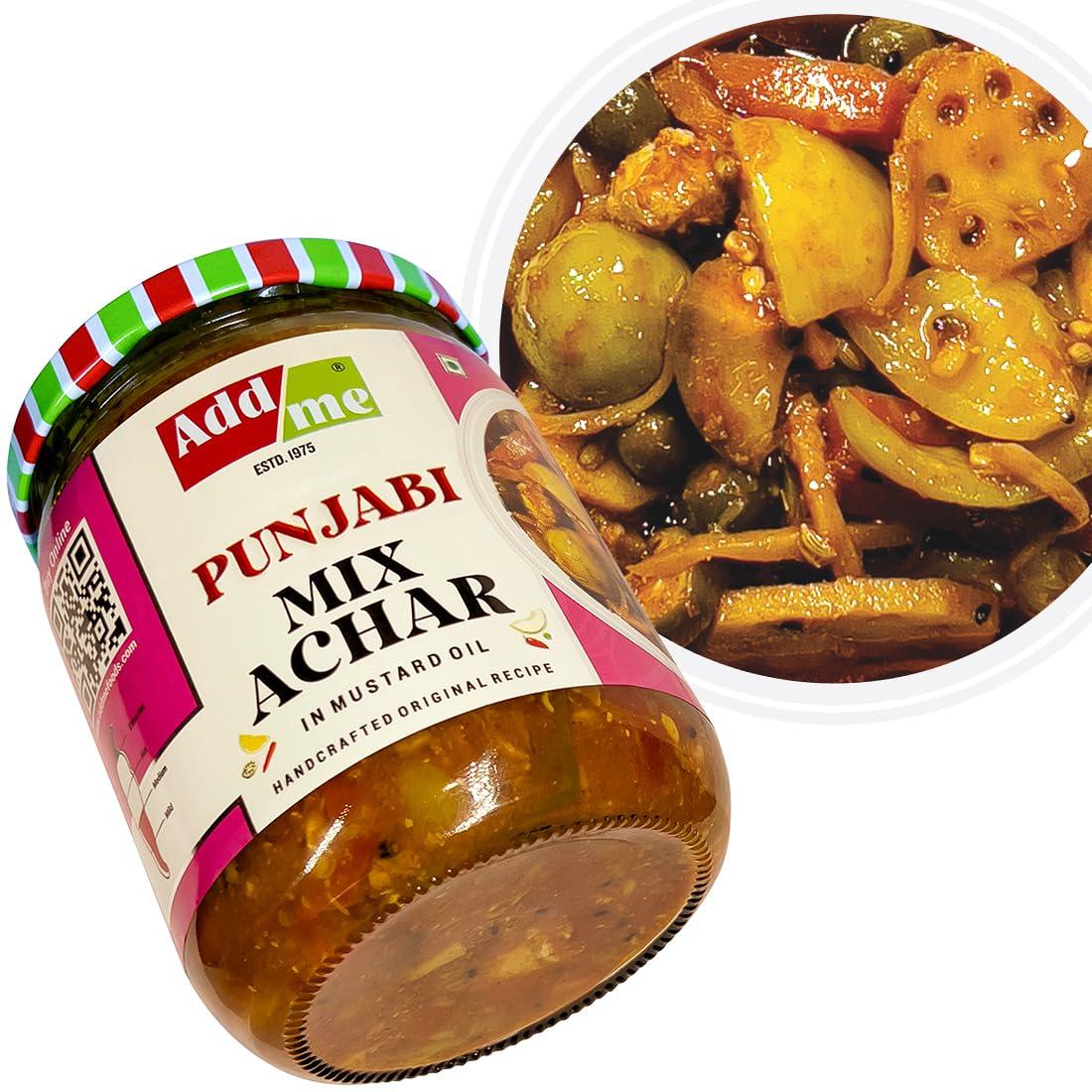 Add me Add me Mixed Pickles 1kg Homemade Mix achar & Taste Mango Chilli Lemon Carrot ker Ginger karonda lasoda Fruit Punjabi Achar 500gm + 500gm Mix achar