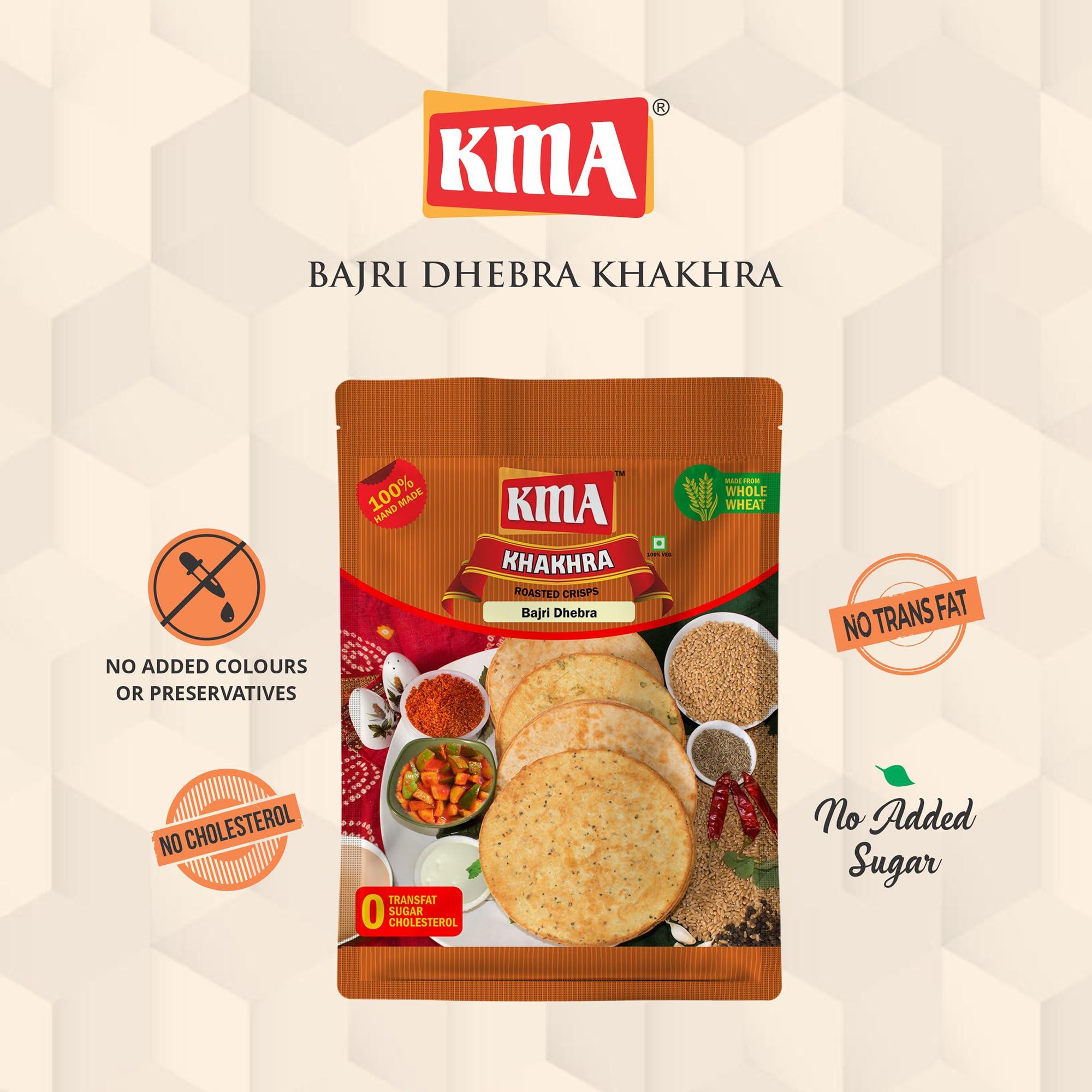 KMA KMA Bajri Dhebra Khakhra 600g (3 packs * 200g each) - Handmade Roasted Fresh Gujarati Snacks , Crispy & Nutritious with Rich Flavor of Millet & Garlic , Healthy Diet , Ready to Eat Indian Multigrain Delight , Easy to Carry , Low Calorie Snack