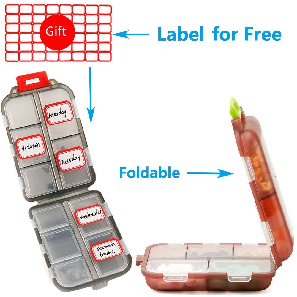 YEEHO Yeeho Pill Case (2 Pack) - Portable Small Supplements Tablet Container Box with 10 Compartments - Medicine Capsule Vitamin Organizer Dispenser Holder Storage for Travel Trip Pocket Purse(Pink+White)