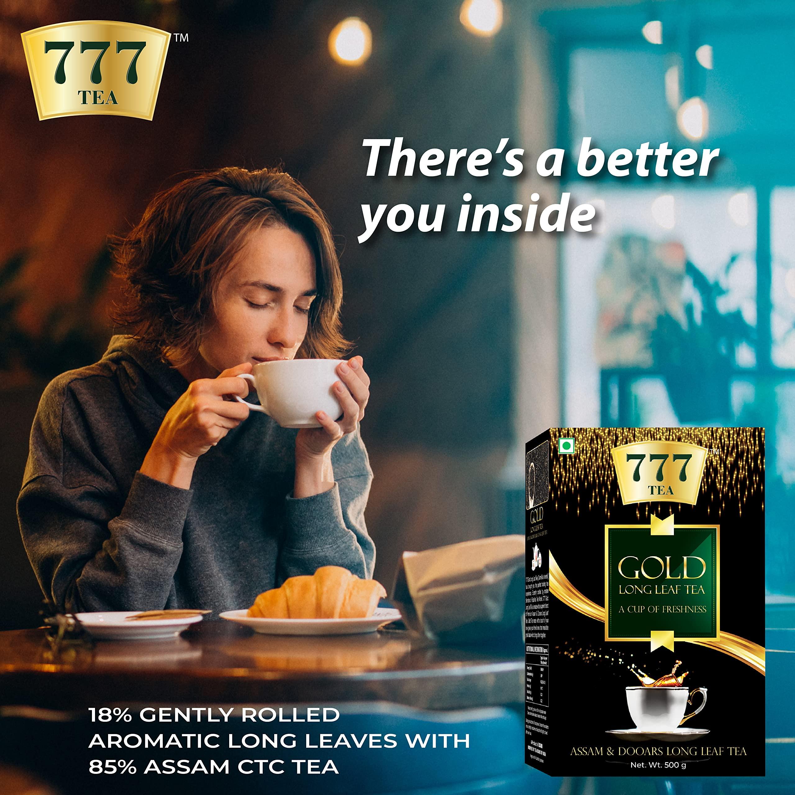 777 777 Tea Gold Long Leaf Tea | Assam tea | Rich & Aromatic Chai | Black Tea | Tea Leaf | Chai Patti (Pack Of 3, 500 GM Each)