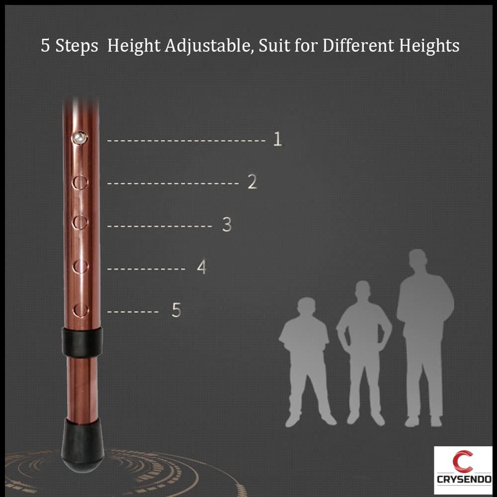 CRYSENDO Crysendo Walking Stick Cum Seat for Elders | Chair Folding Durable & Comfortable Cane Stool | Easy Carry Cane Chair Travel Hiking Hand Stick Cum Stool (LED Black)