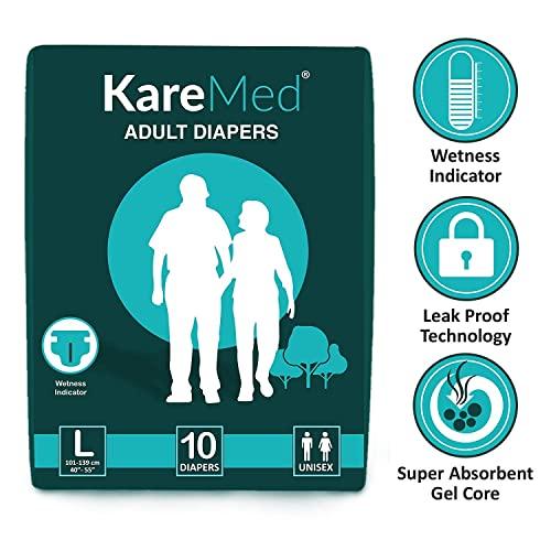 Kare Classic Adult Diapers, Large, Waist Size 101-139 Cm (40"-55"), Tape Style, Unisex, High Absorbency, Leak Proof, Wetness Indicator, 10 Count (3)