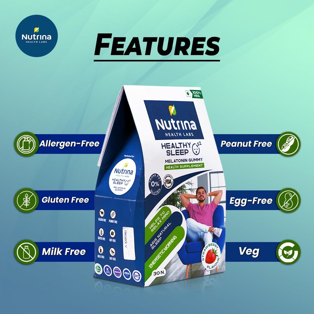 Nutrina - Health Labs Nutrina Health Labs Healthy Sleep Gummies for Better Sleep With 5mg Melatonin Non-Habit Forming, Helps in Nerve and Mind Relaxation| For Men and Women |30 Gummies (Pack of 1)