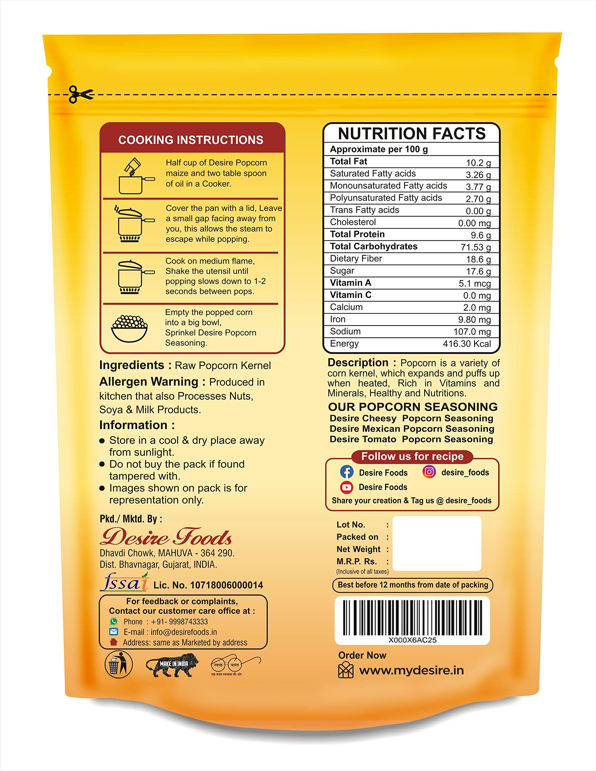 Desire Desire Popcorn Kernel Seeds 5 Kg | Big Size Gourmet Pop Corn Kernels Imported | High Expansion, A Grade Makkai Popcorn