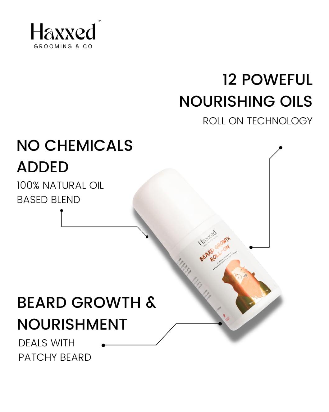 Haxxed Haxxed Beard growth roll on | Beard oil for Thicker, Longer, Patchy & Uneven Beard | Made with 12 nourishing oils | Fast beard growth | Made with 100% natural oils | Beard oil (50ml)