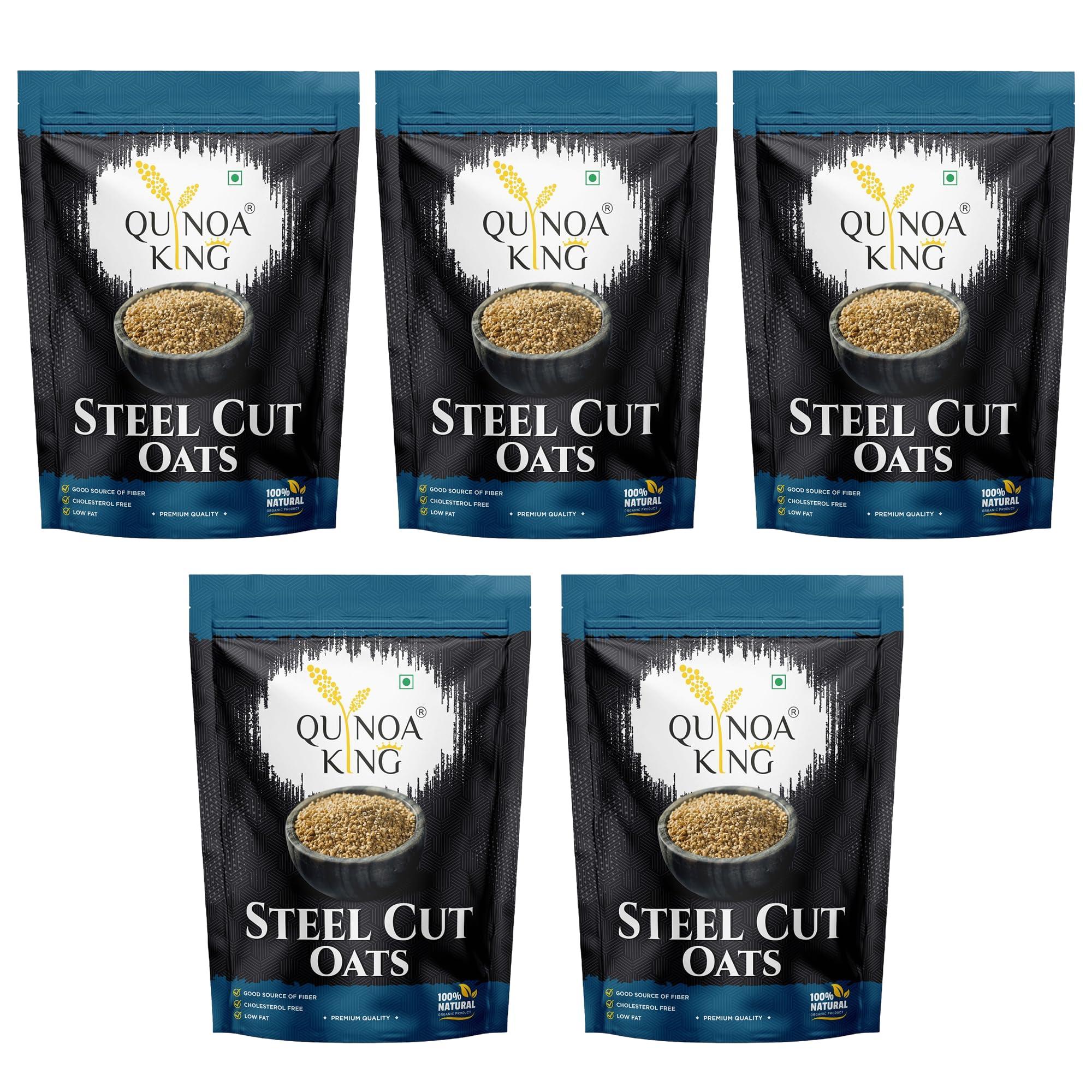 QUINOA KING QUINOA KING Steel Cut Oats 5Kg |(5 Pack Of 1kgs Packets) Gluten Free Oats | Diet Food | Healthy Breakfast | High in Protein and Fibre