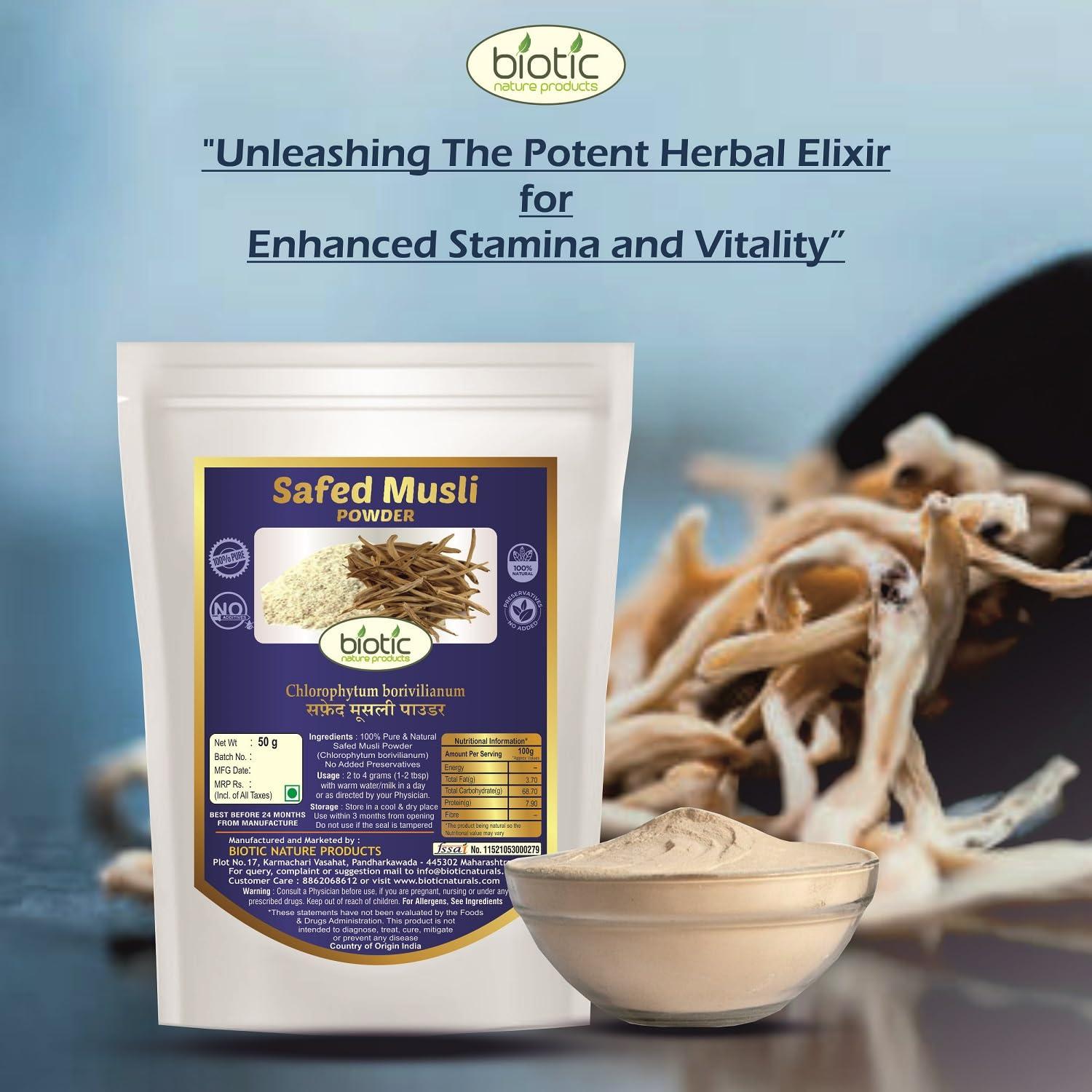 Biotic Biotic Natural Safed Musli Powder - White Musli Powder - Sweet Musli Root Powder - Swet Musli Churna - 50gm