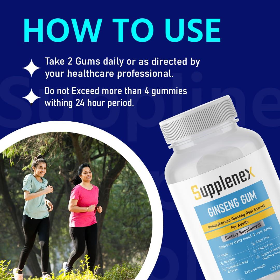 Supplenex Supplenex Ginseng Gum Panax/Korean Ginseng Root Extract 30 Chewing Gum | 150mg Per day | Supports Energy, Vitality & Strength | For Men & Women