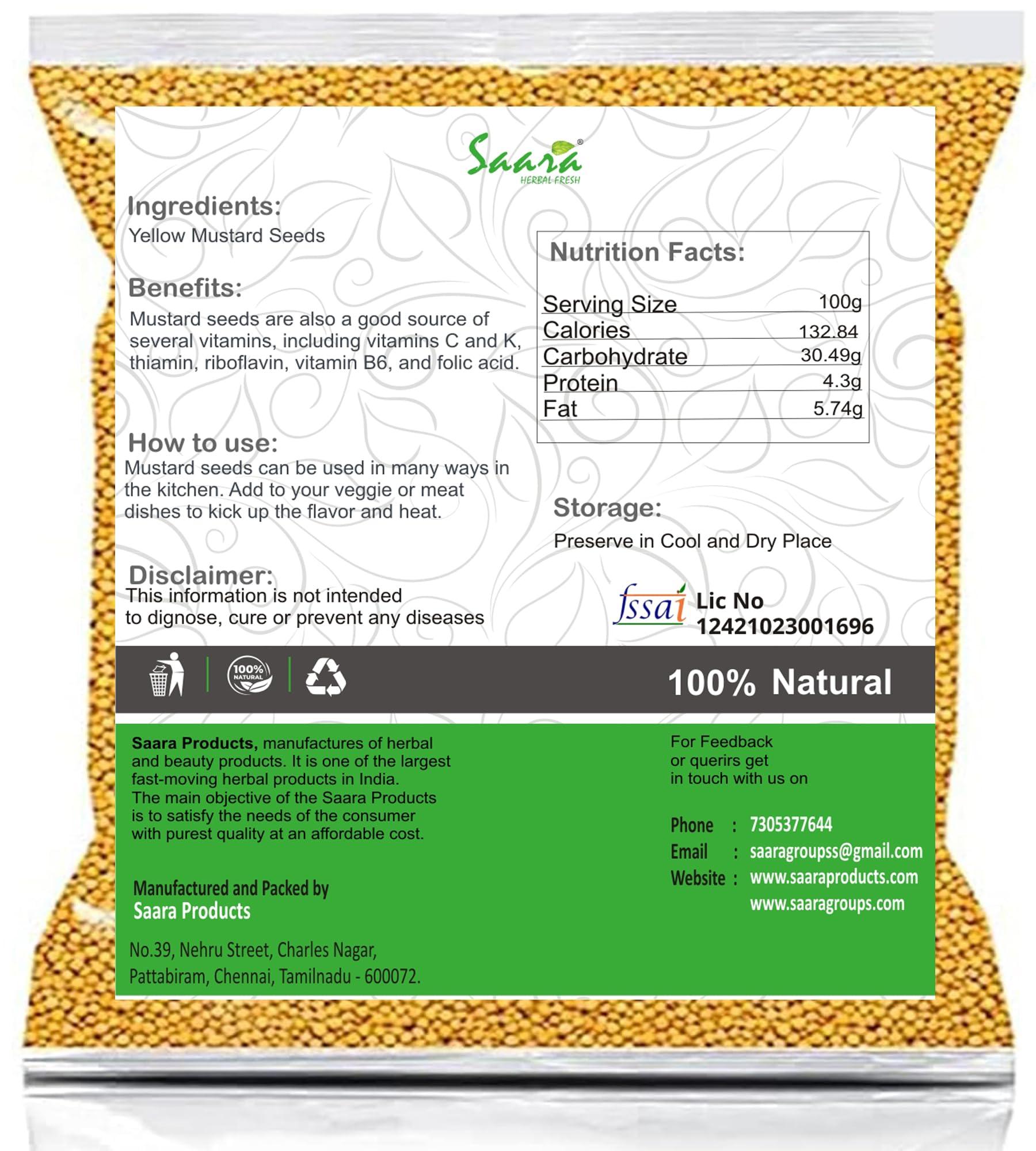 SAARA Saara HERBAL FRESH White Mustard Seeds (Yellow Mustard), 400g, Sinapis Hirta, Sinapis Alba, Pili Sarso, Pickle Special, (pack of 4 x 100g)