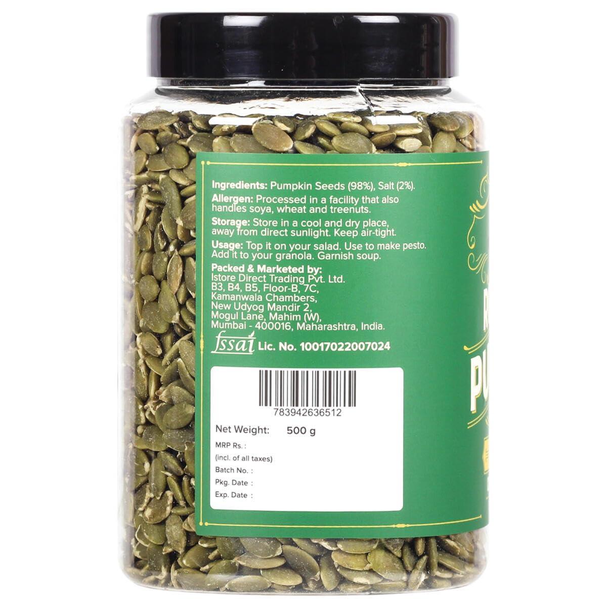 urban platter Urban Platter Roasted & Salted Pumpkin Seeds, 1Kg [Pack of 2 - 500g] (Use in Salads, Trail Mixes, Baked Goods, Granola Bars, Desserts | Source of Protein & Fibre | Keto Diet Friendly | Immunity Booster | Pepitas Seed | Healthy Superfood Snack)