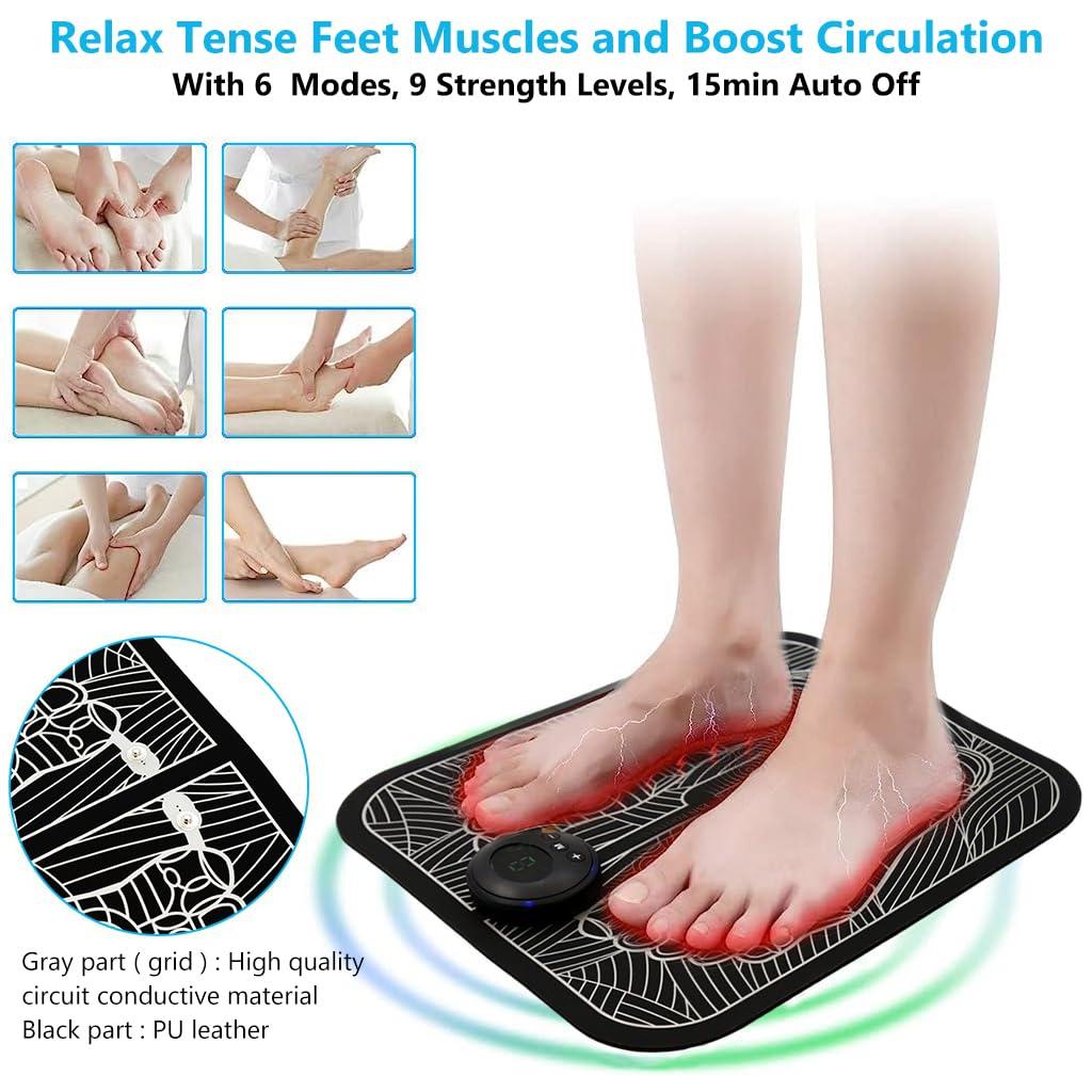HANNEA HANNEA Electric Foot Sole Massager Pad, EMS Foot Sole Massager Pad, Feet Massage Pad Relieve Feet Pain, Rechargeable Foot Sole Massager Pad with 6 Modes, 9 Strength Levels, 15min Auto Off
