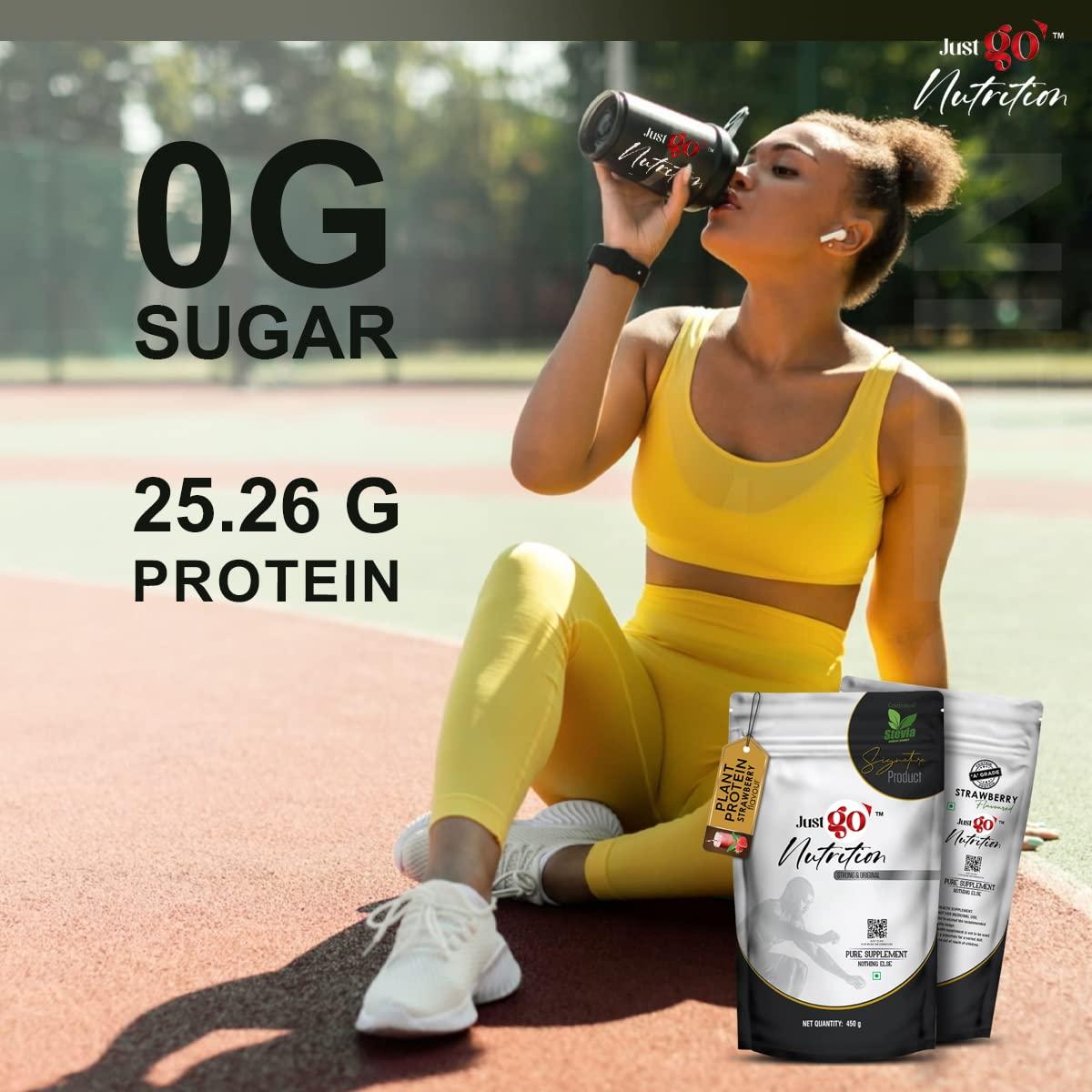 JUST GO NUTRITION Just Go Nutrition Plant Protein Powder | Cappuccino Flavour | With Stevia | Vegan & Sugar-Free | 25g Protein per Serving | Pure Supplement | 450g Pack