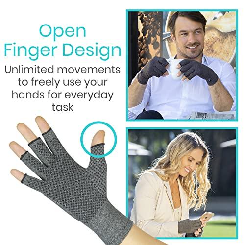 Vive Arthritis Gloves With Grips by Vive - Textured Open Finger Compression Hand Gloves for Rheumatoid and Osteoarthritis - Joint Pain Relief for Men & Women (Large)