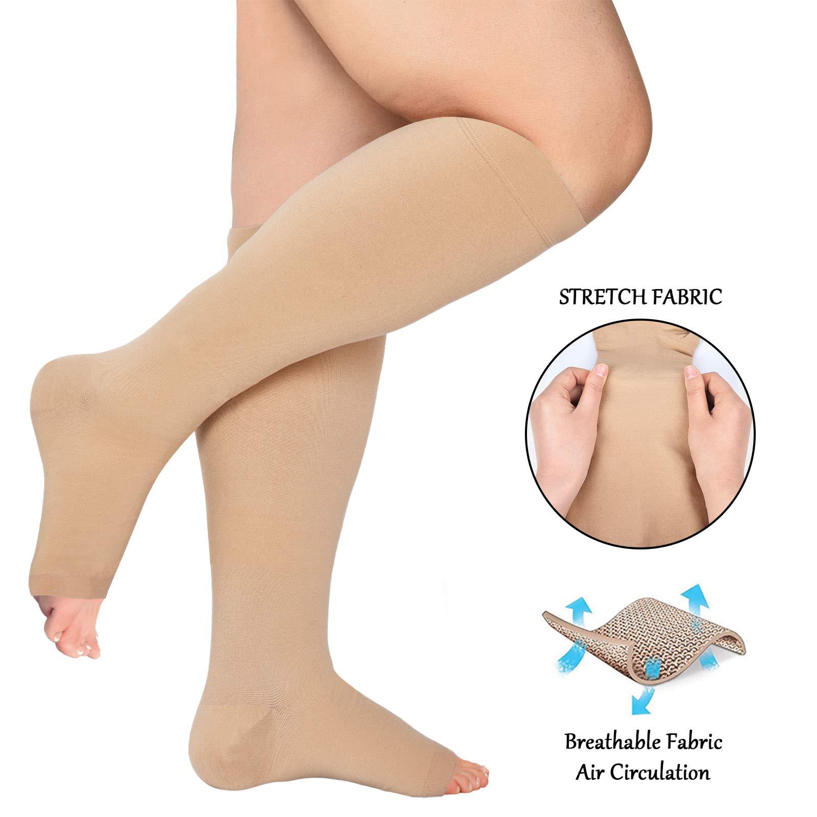 Blahhey Blahhey 3XL Extra Wide Calf Compression Socks Toeless for Women Men 20-30 mmHg Plus Size